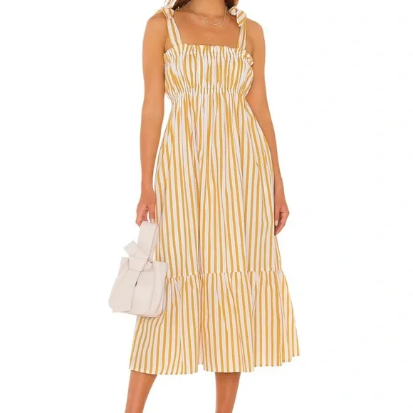 FAITHFUL THE BRAND | Gia Midi Dress | Yellow and White Stripe | Size 2 / XS - Picture 3 of 8